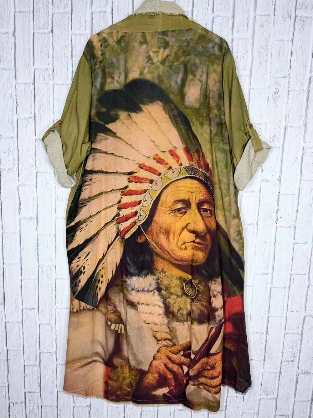 🌿 I Love Linen Sitting Bull Duster One Size 100% Cotton Boho Western NWT